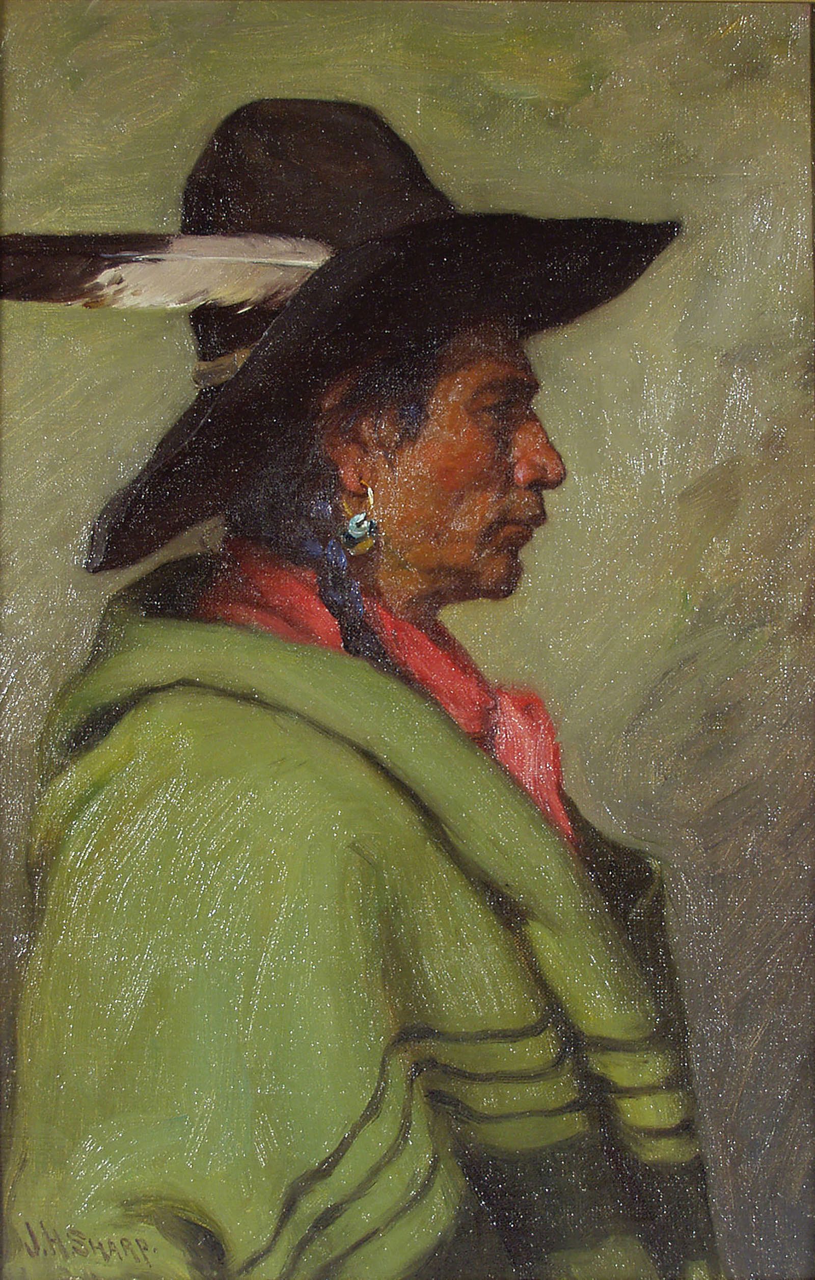 Strikes His Enemy Pretty: [Untitled (Plains man, green blanket, profile]
